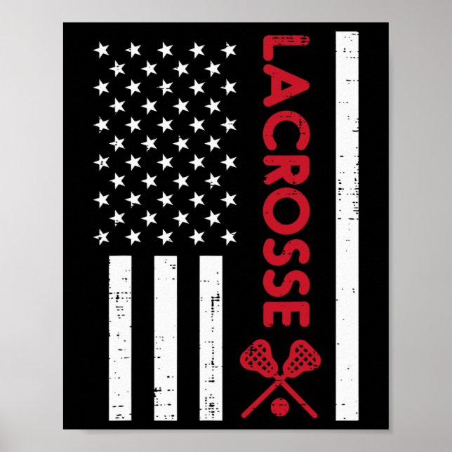Affiche Drapeau américain Crosse Rouge Lacrosse Vintage La (Devant)