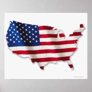 Affiche Drapeau américain dans la forme des Etats-Unis