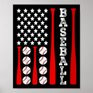 Affiche Drapeau américain de baseball patriotique - Base V