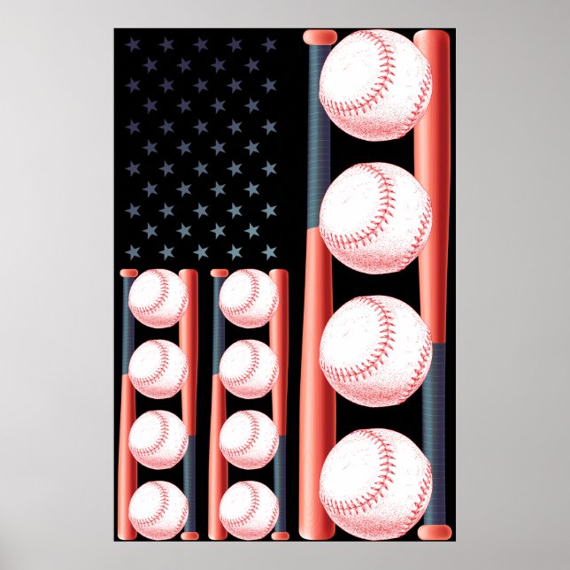Affiche Drapeau américain de baseball Vintage (Devant)