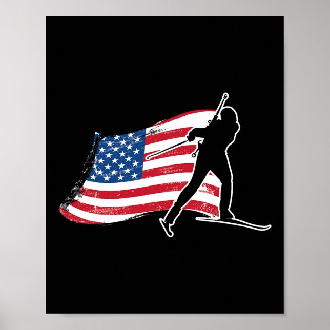 Affiche Drapeau américain de biathlon - Équipe de biathlon (Devant)