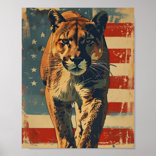 Affiche Drapeau américain de Cougar Mountain vintage (Devant)
