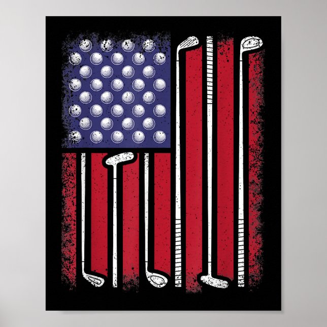 Affiche Drapeau américain de golf drôle joueur de golf vin (Devant)