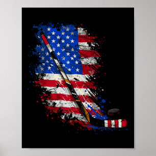 Affiche Drapeau américain de hockey 4 juillet