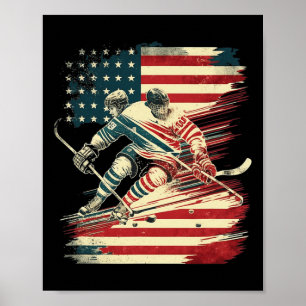 Affiche Drapeau américain de hockey patriotique États-Unis