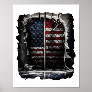 Affiche Drapeau américain de hockey rétro Drapeau de hocke
