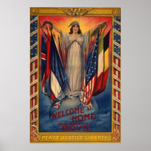 Affiche Drapeau américain de la justice de la paix vintage