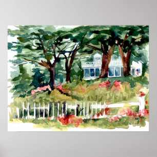 Affiche Drapeau américain de la Maison Blanche Forêt Arbre