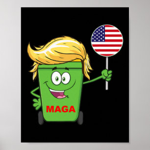 Affiche Drapeau américain de poubelle de dessin animé méga