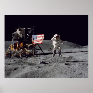 Affiche Drapeau américain de saluts d'astronaute d'Apollo