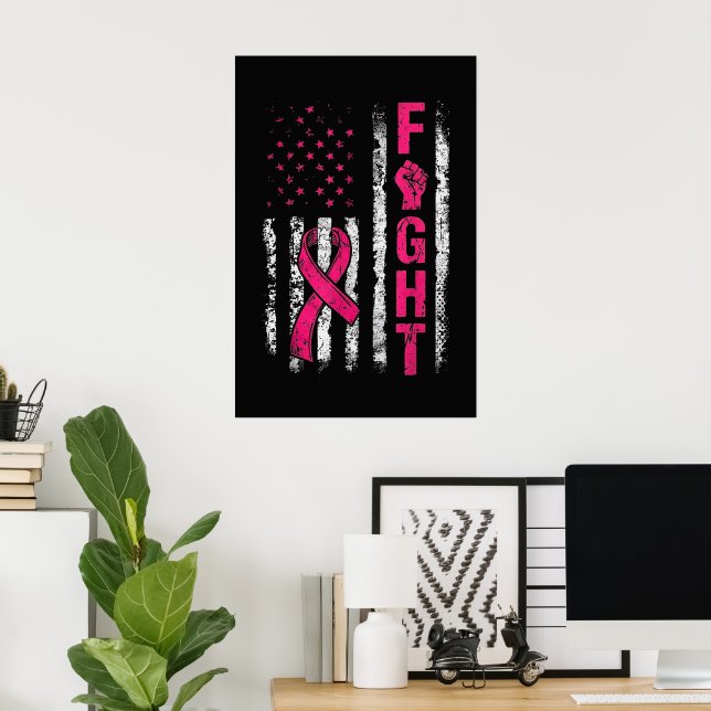 Affiche Drapeau américain de sensibilisation au cancer du  (Bureau à domicile)
