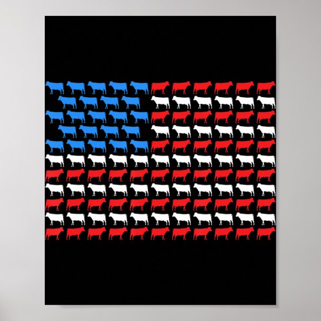 Affiche Drapeau américain de vache 4 juillet Farmer Cattle (Devant)
