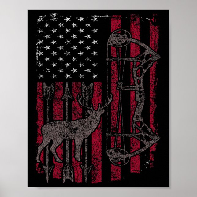 Affiche Drapeau américain Deer Bow Chasse Patriotique Dist (Devant)