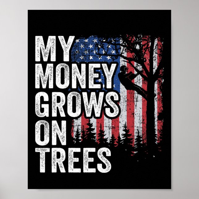 Affiche Drapeau américain d'escalade d'arbre arboriculteur (Devant)