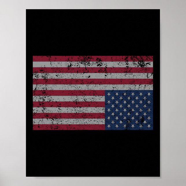Affiche Drapeau Américain Distress Vers Le Bas États-Unis (Devant)