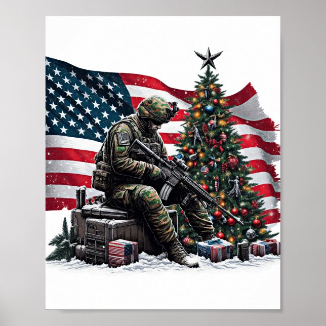 Affiche Drapeau américain Drapeau de Noël Art (Devant)