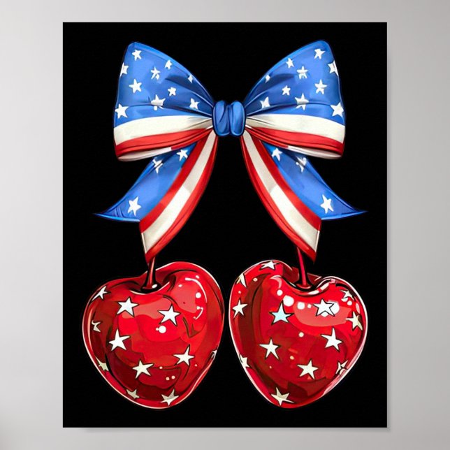 Affiche Drapeau Américain Drôle Cherry Coquette Bow 4 Juil (Devant)