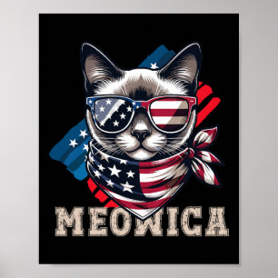 Affiche Drapeau Américain Drôle Mème Chat Patriotique Meow