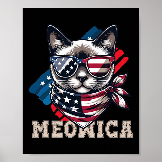 Affiche Drapeau Américain Drôle Mème Chat Patriotique Meow (Devant)