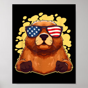 Affiche Drapeau américain drôle patriotique marmotte 4 jui