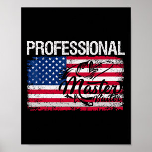 Affiche Drapeau Américain Drôle Pêche Rétro Mas Profession