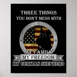 Affiche Drapeau américain du berger allemand noir Trois ch
