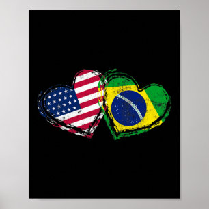 Affiche Drapeau américain du Brésil Cœur Amour brésilien a