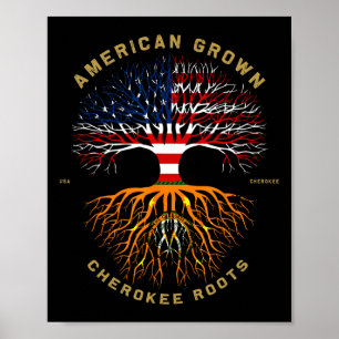 Affiche Drapeau américain d'un arbre aux racines Cherokee 