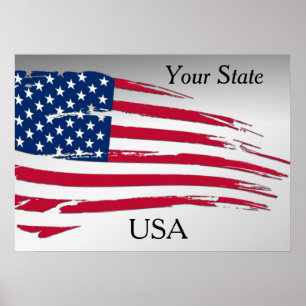 Affiche Drapeau américain en lambeaux Votre État USA
