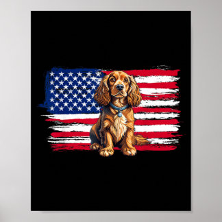 Affiche Drapeau américain Epagneul chien animal 4 juillet