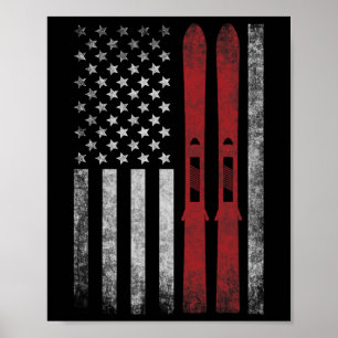 Affiche Drapeau Américain Et Skis. Sports D'hiver De Ski P