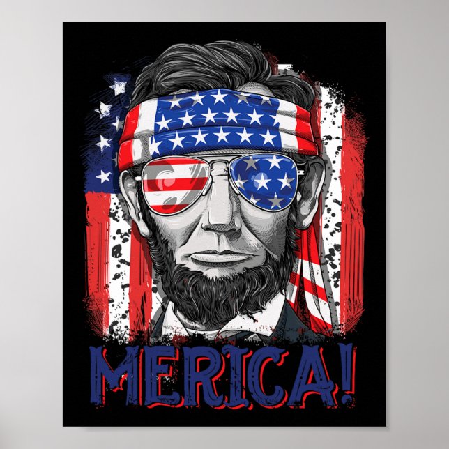Affiche Drapeau américain féminin Lincoln 4 juillet Merica (Devant)