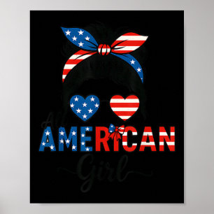 Affiche Drapeau américain fille Usa 4 Juillet Femme Pat po