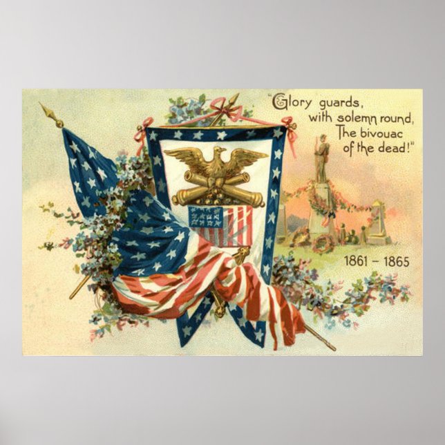 Affiche Drapeau américain Fleur Guerre de Sécession Aigle  (Devant)