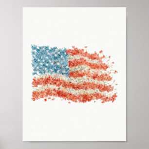 Affiche Drapeau américain floral USA