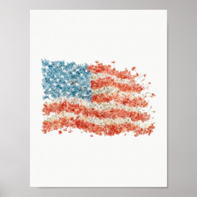 Affiche Drapeau américain floral USA (Devant)