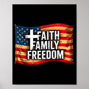 Affiche Drapeau Américain Foi Famille Liberté Chrétien