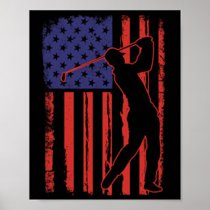 Affiche Drapeau Américain Golfeur Golf Vintage Usa 