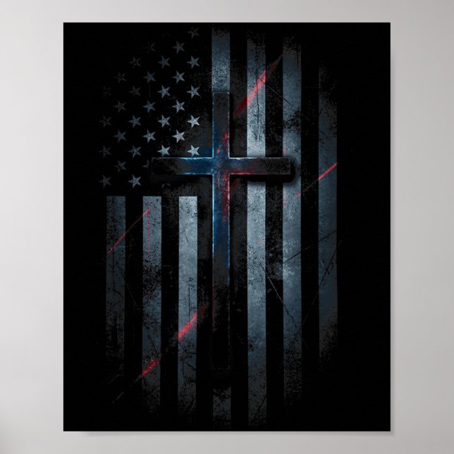 Affiche Drapeau américain grunge et croix Foi Famille Libe (Devant)