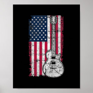 Affiche Drapeau américain Guitare acoustique 4 juillet Gui