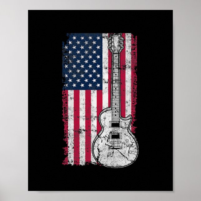 Affiche Drapeau américain Guitare acoustique 4 juillet Gui (Devant)