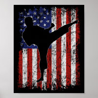 Drapeau Américain High Kick Karate Silhouette Part
