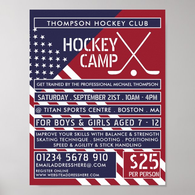 Affiche Drapeau américain, Hockey Camp Publicité (Devant)