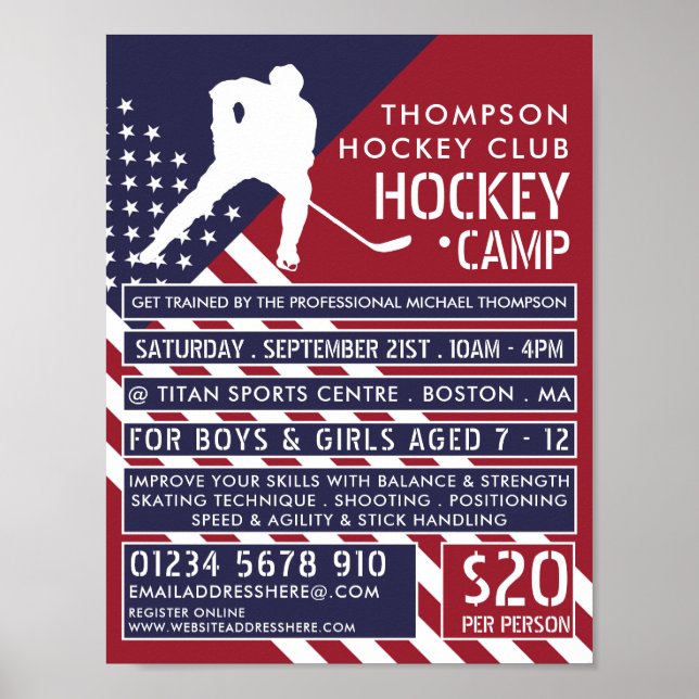 Affiche Drapeau américain, Hockey Camp Publicité (Devant)