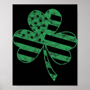 Affiche Drapeau Américain Irlandais Shamrock Vintage Fête