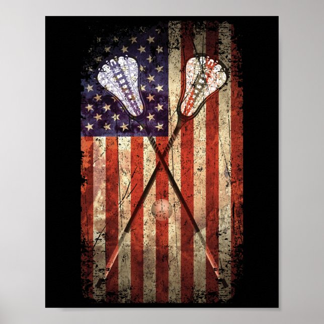 Affiche Drapeau américain Lacrosse LAX (Devant)