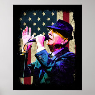 Affiche Drapeau américain Leonard Cohen Vintage Drapeau am