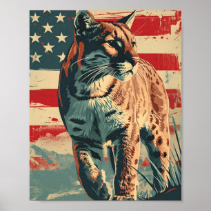 Affiche Drapeau américain Lion Cougar Mountain Vintage