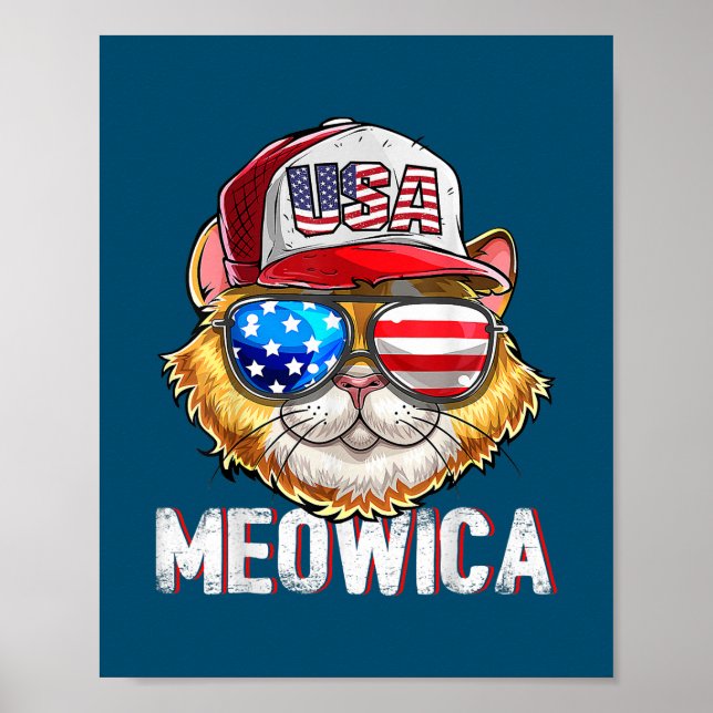 Affiche Drapeau américain Meowica Chat 4 juillet Trucker C (Devant)