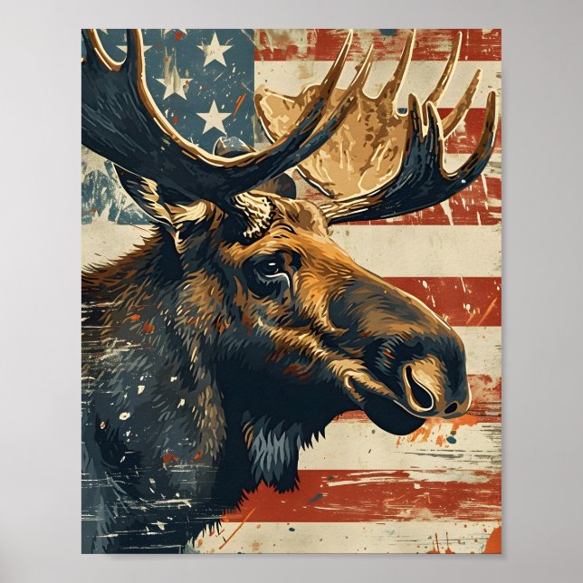 Affiche Drapeau américain Moose Vintage (Devant)